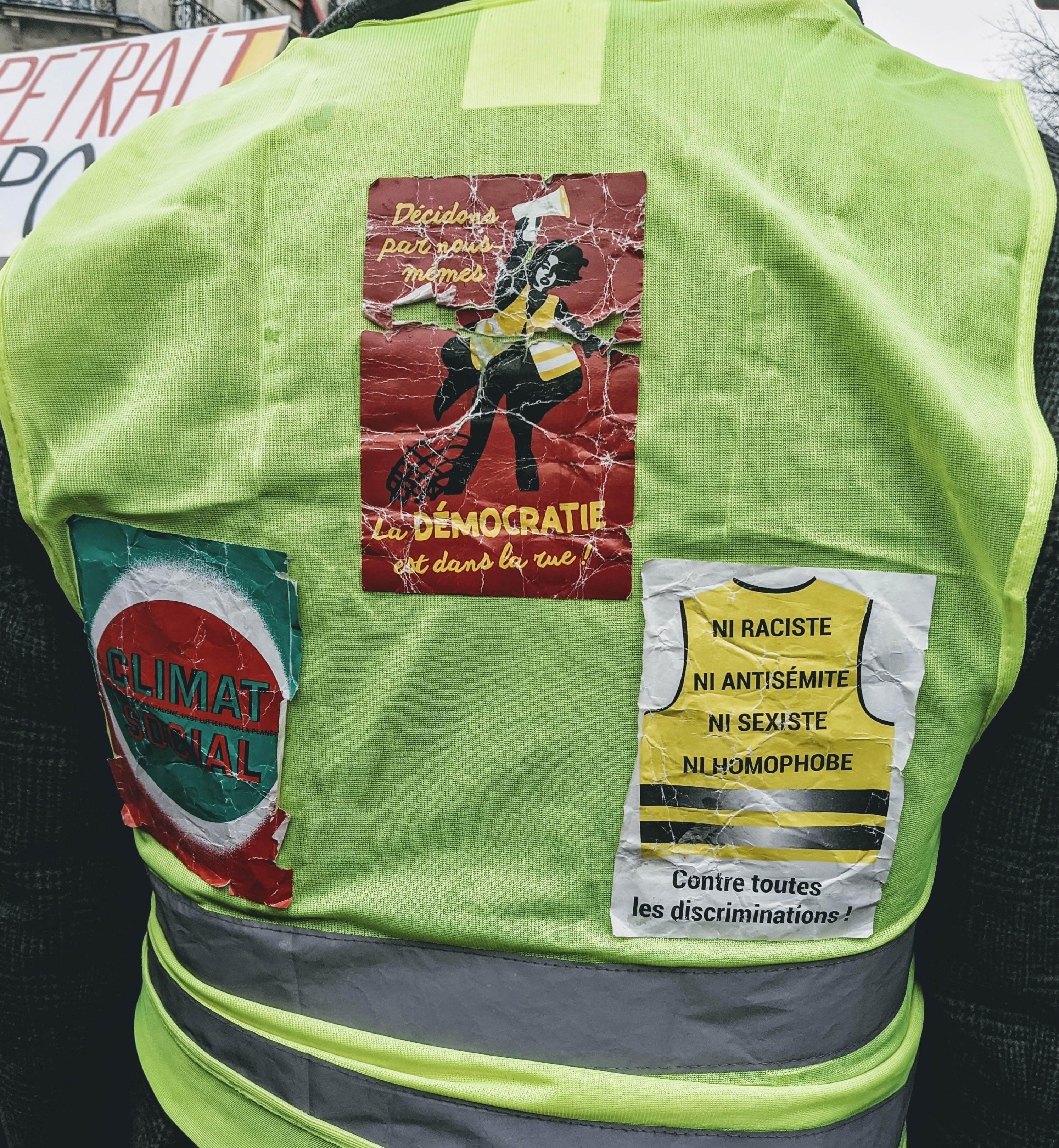 A striking worker's vest