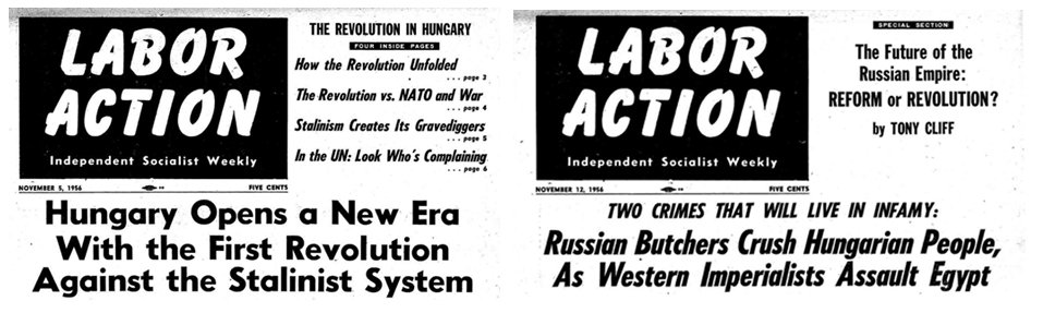 Two front pages of Labor Action, edited by Hal Draper, from November 1956