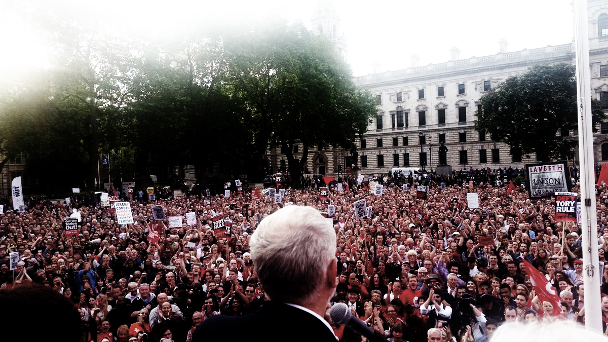 Jeremy Corbyn rallies supporters during an attempted leadership coup in 2016.